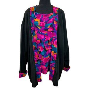 VINTAGE 80s Floral 2-Piece Cardigan Top Set